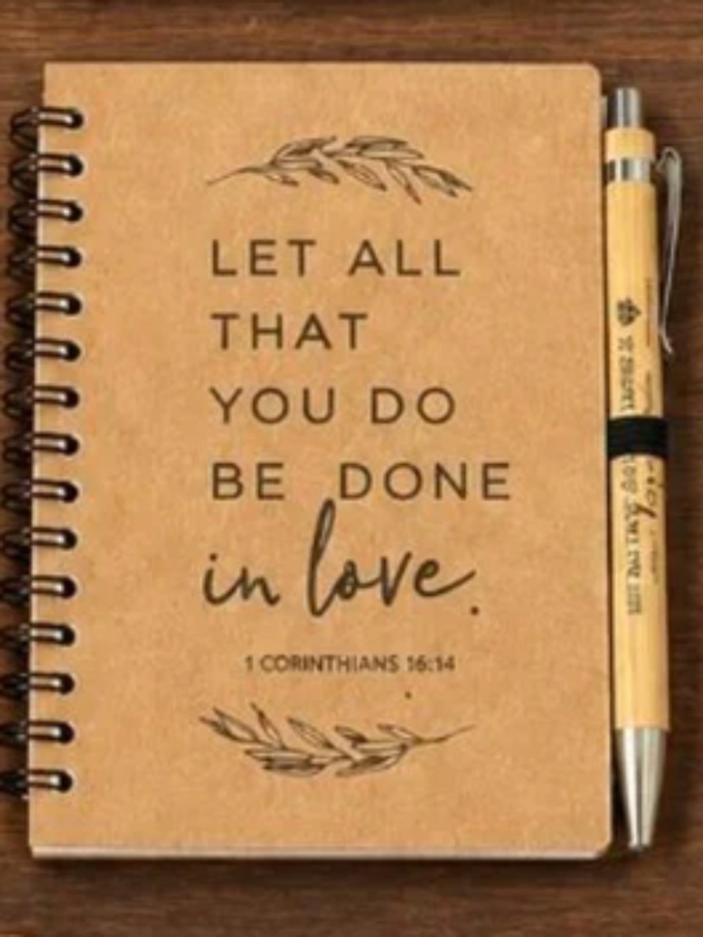 Christian Mini Spiral Notebook & Matching Bamboo Pen | 1 Cor. 16:14 | New